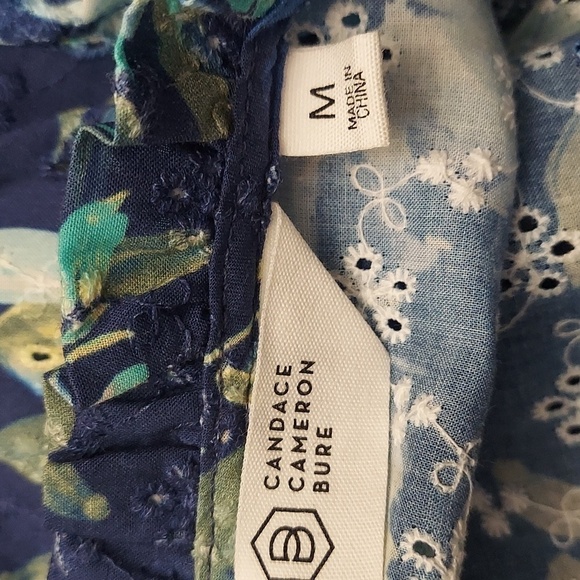 CANDACE CAMERON BURE Blue Printed Eyelet Top with Ruffle Detail - Picture 10 of 11